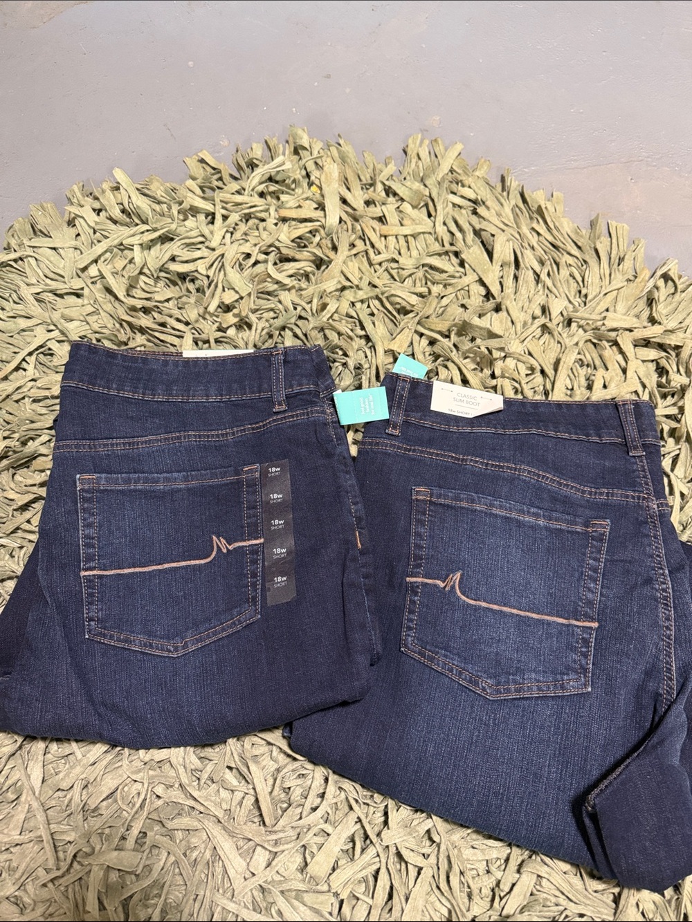 2 Women's Straight Leg Jeans in Dark Blue with Signature Pocket Stitch